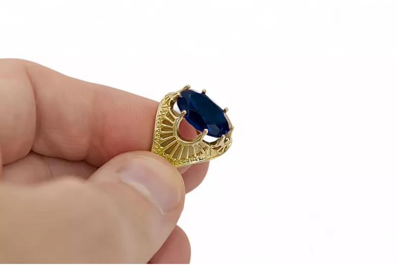 Saphir Or jaune 14 carats Anneau Vintage vrc003y